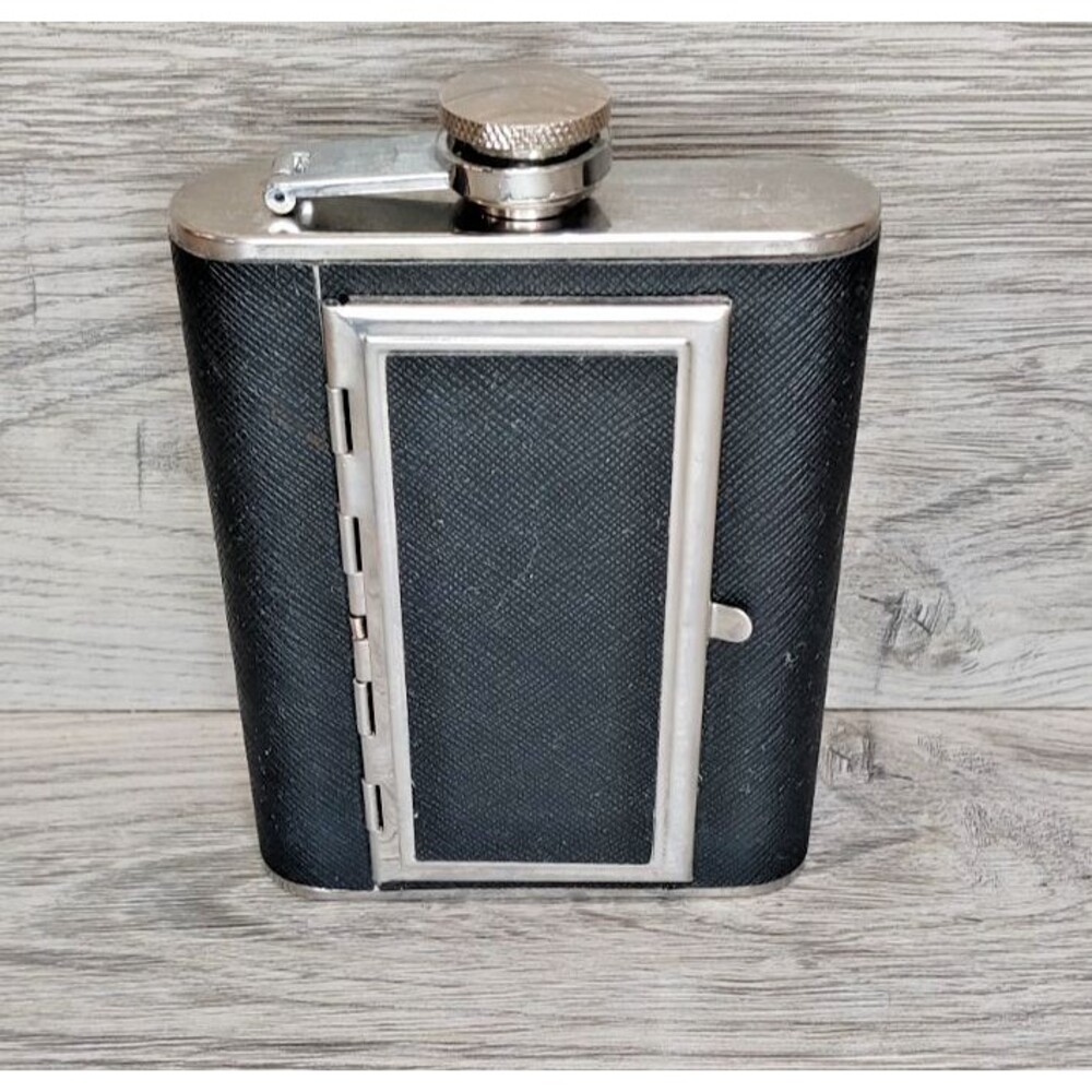Stainless Steel Hip Flask Leather Business Card Holder Combo VISOL